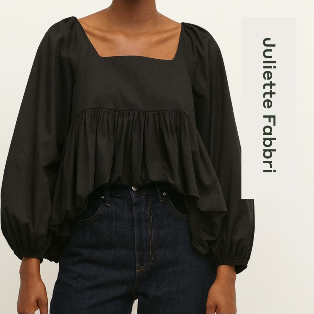 NWOT - Juliette Fabbri - Black Bubble Hem Long Sleeve Top - Size Large